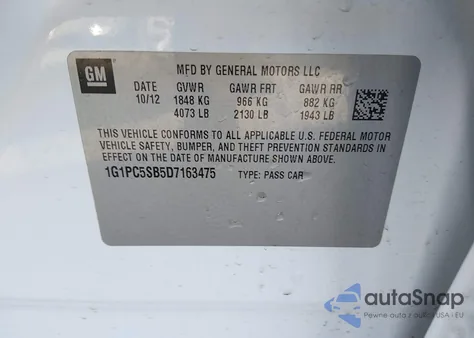 2013 Chevrolet Cruze 1Lt Auto from USA, damaged, VIN 1G1PC5SB5D7163475